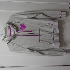 💜 VS PINK gray athletic jacket fuchsia hoodie pink purple piping heart